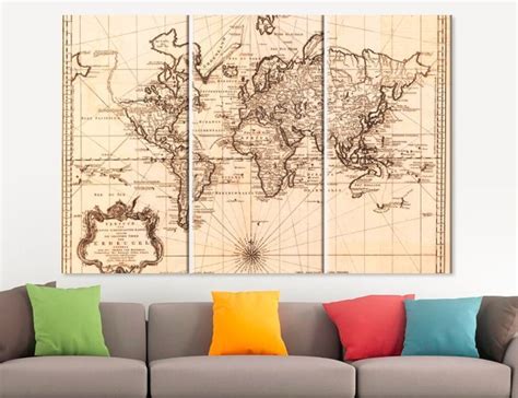 Vintage World Map Canvas Print World Map Canvas World Map Wall Art Map