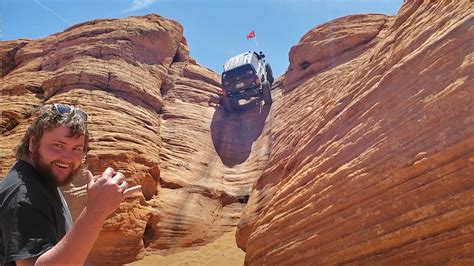 Jeeps Crawling The Chute Insane Vertical Rock Climb At Sand Hollow