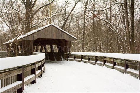 Snowy Winter Covered Bridge Stock Photo Image Of Nature
