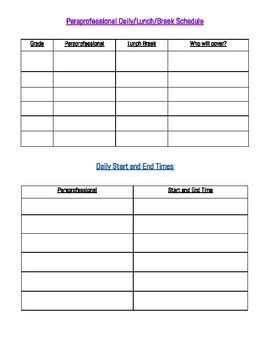 Paraprofessional Daily Lunch Break Schedule Template Editable Tpt