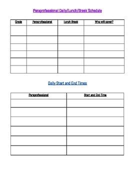 Paraprofessional Daily Lunch Break Schedule Template EDITABLE TPT