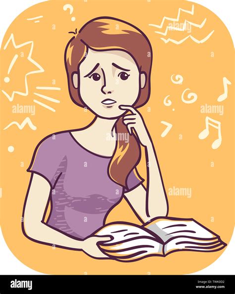 Illustration Of A Girl With An Open Book Who Can Not Concentrate On