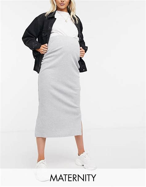 Missguided Maternity Split Side Midi Skirt In Gray Asos