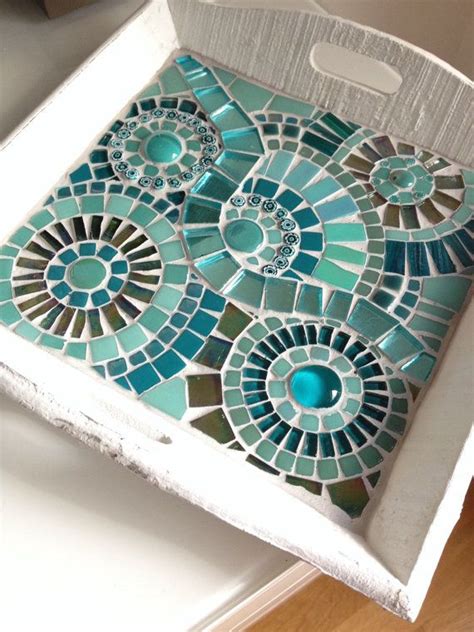 Homedecoration Season Cmosaic White Tray Mosaic Circles Teal Glass
