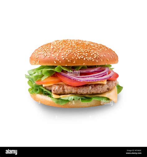 Perfect Hamburger Classic Burger American Cheeseburger Isolated Stock