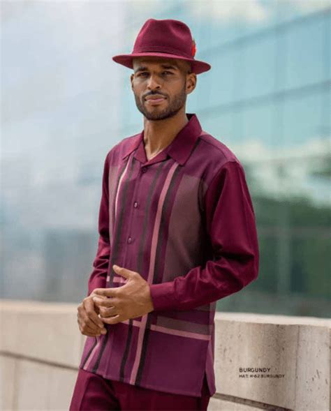 Montique 2124 Mens Walking Suits Burgundy Mens Leisure Suits