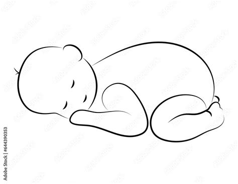 Cute Newborn Baby Lying And Sleeping On His Stomach Vector Isolated