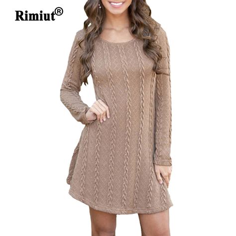 Rimiut Women Fashion Knitted Sweater Dress Flower Knitted Long Sleeve