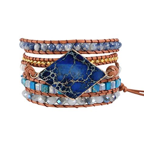 Ygline Boho Handmade Wrap Leather Tube Crystal Stone Bracelet For Women