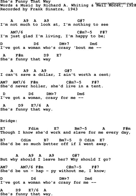 Song Lyrics With Guitar Chords For She S Funny That Way Frank Sinatra