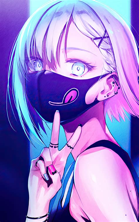 800x1280 Anime Girl City Lights Neon Face Mask 4k Nexus 7samsung