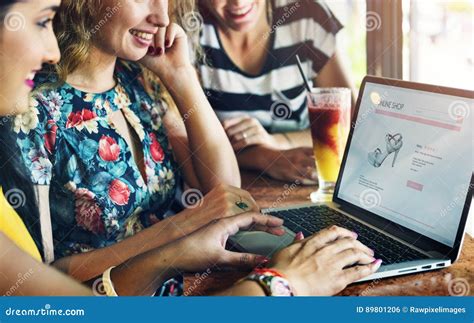 Women Friends Shopaholics Online Shopping Concept Stock Photo - Image