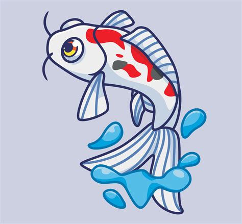 Cute Koi Fish Jumping Isolated Cartoon Animal Illustration Flat Style