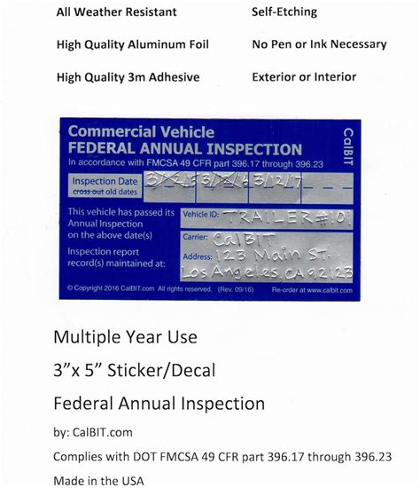 34 Fmcsa Annual Vehicle Inspection Label Placement Label Design Ideas