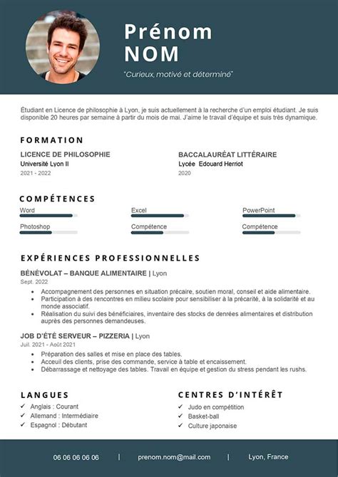 Exemple de CV pour Job Étudiant Gratuit à Télécharger