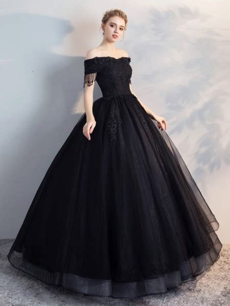 Black Gothic Lace Ball Gown Wedding Dress