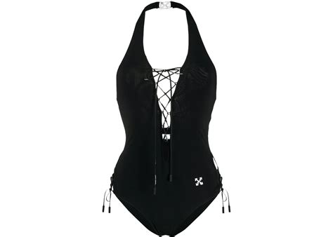 Off White Lace Up One Piece Swimsuit Blackwhite Ss20 Us