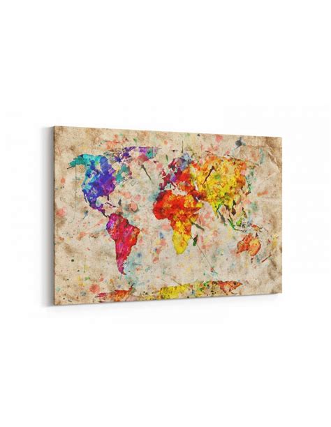 Sulu Boya Dünya Haritası Kanvas Tablosu
