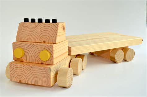 Wooden Toy Truck Flatbed Semi Natural Wood Handcrafted Etsy