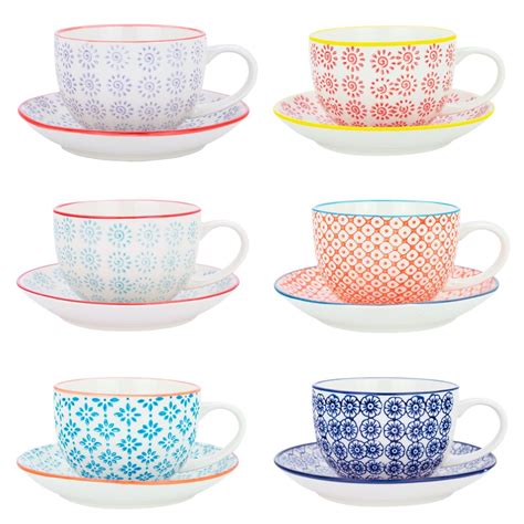 Cappuccino Cups And Saucers Set Coffee Tea Porcelain 250ml 3 Patterns