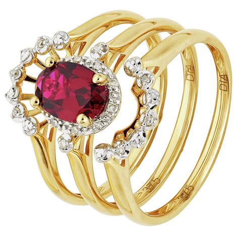 Revere 9ct Gold Created Ruby And Diamond Bridal Ring Set 7237924