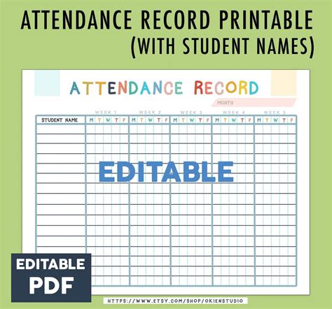 Editable Homeschool Attendance Sheet Teacher Log Digital Etsy