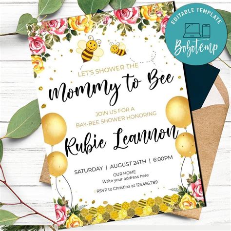 Personalized invite card diy party printables will save you time and money gender neutral baby shower. Mommy To Bee Gender Neutral Baby Shower Invitation ...
