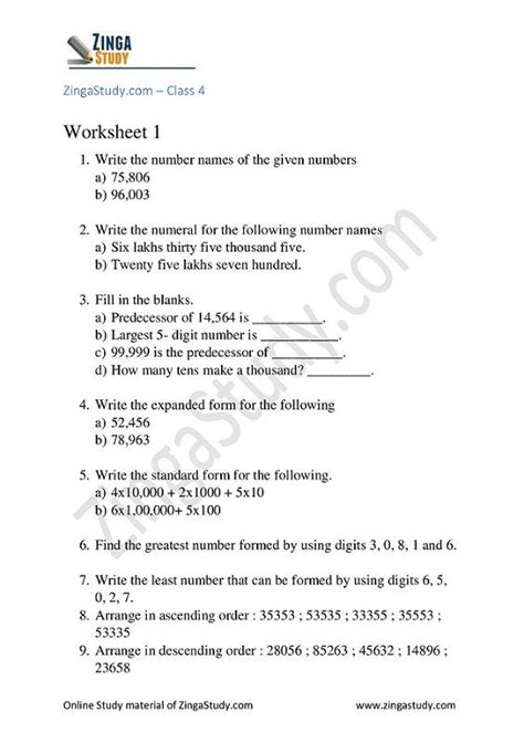The students are supposed to do subtraction and addition, and write the numbers in engli. Number Concepts - Maths worksheet - Grade 4 | 4th grade ...