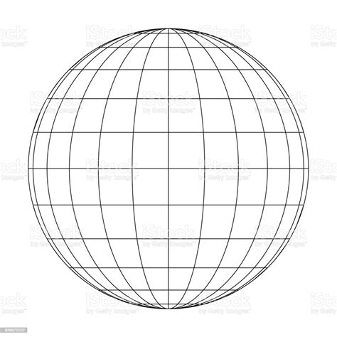Front View Of Planet Earth Globe Grid Of Meridians And Parallels Or