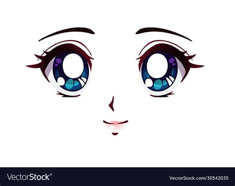 Happy Anime Face Manga Style Big Blue Eyes Vector Image