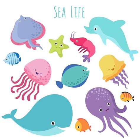 Cute Baby Sea Fishes Vector Cartoon Underwater Animals