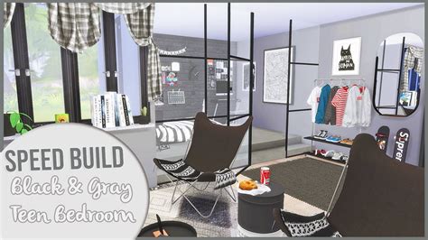 The Sims 4 Speed Build Gray And Black Teen Bedroom Cc Links Youtube