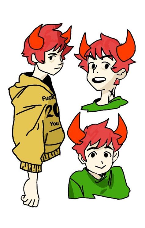 Three Cartoon Characters With Red Hair And Horns On Their Heads One Is