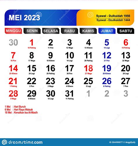 Kalender Bulan Mei 2023 Lengkap Dengan Hari Libur Royalty Free Stock