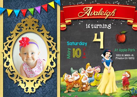Snow White And The 7 Seven Dwarfs Birthday Party Invitation Invite