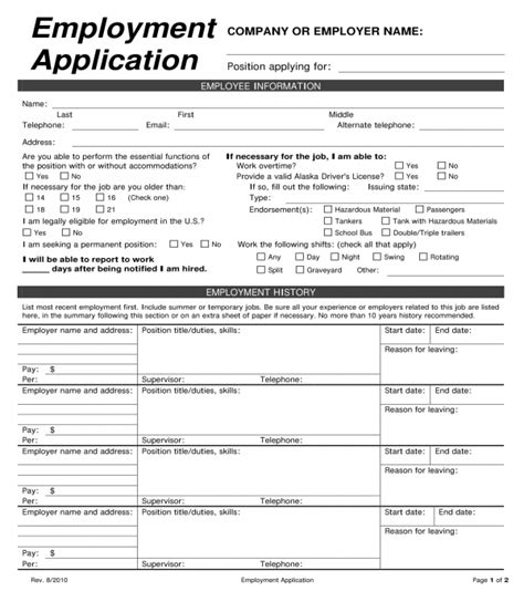 Free 5 Employment Application Forms In Pdf Ms Word