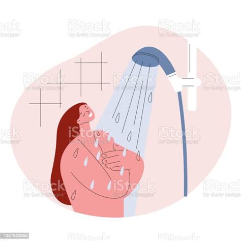 Femme Prenant Une Douche Illustration Vectorielle En Style Plat