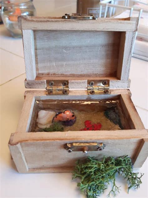 Miniature Fairy Garden Fish Pond In Wooden Treasure Chest Miniature