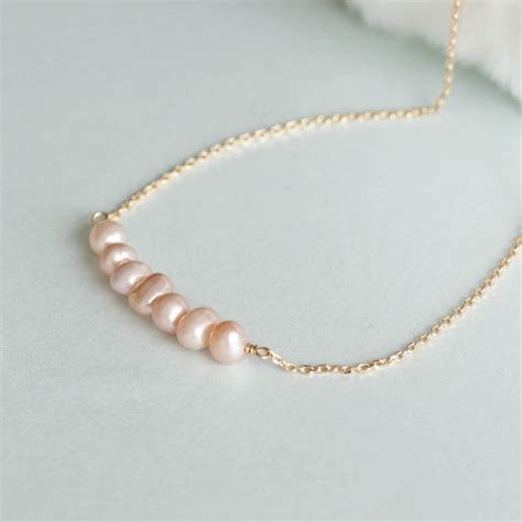 Tiny Pink Pearl Necklace Blush Pink Pearl Bar Necklace On Luulla