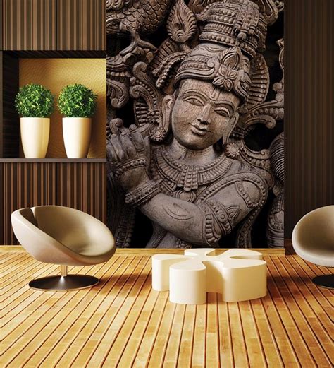 Buy Brown Non Woven Paper God Krishna Sculpture Wallpaper By Wallskin