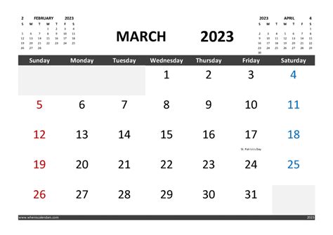 Free March 2023 Calendar Template With Holidays