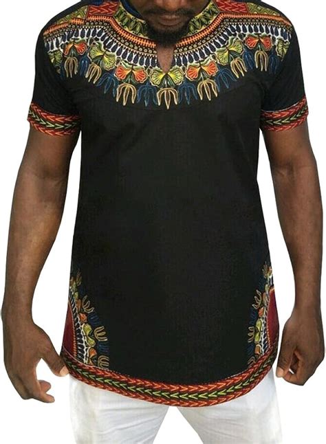 Mens Dashiki Summer T Shirt African Printed Shirt Short Sleev Regular
