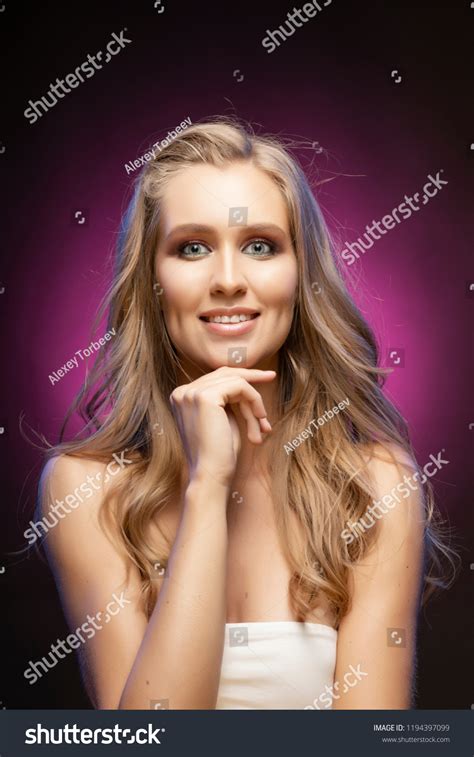 Beautiful Blonde Smiling Model Girl Naked Stock Photo 1194397099
