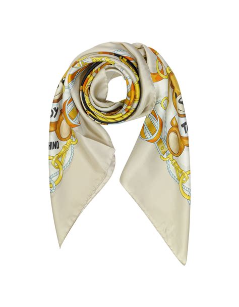 Moschino Ready To Bear Twill Silk Square Scarf In Teal Beige Lyst