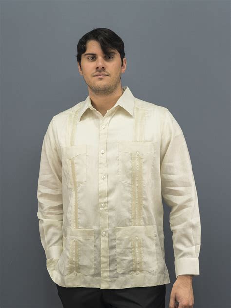 Mens Authentic Cuban Guayabera Mexican Wedding Shirt Ivory 100 Linen