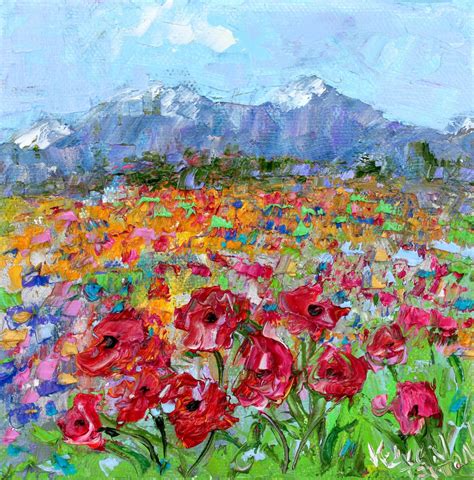 Wildflower Field Painting Poppy Art Original Oil Palette Etsy Poppy