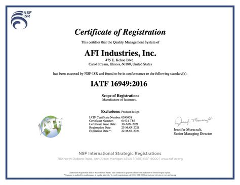 Certifications Afi Industries