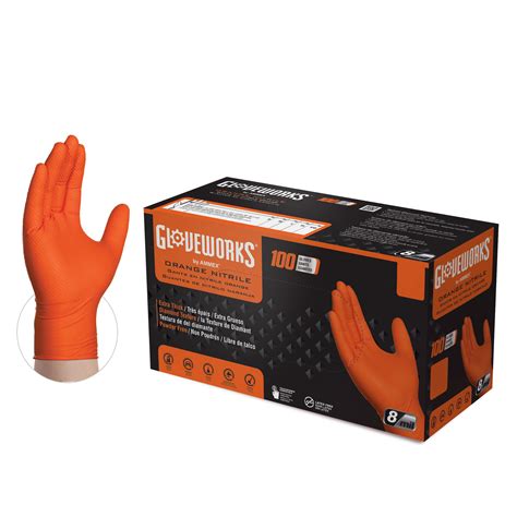 Gloveworks Hd Industrial Orange Nitrile Gloves With Raised Diamond