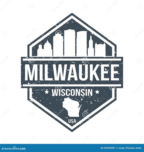 Milwaukee Wisconsin Travel Stamp Icon Skyline City Design Tourism Seal