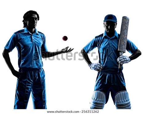 Two Cricket Players Silhouette Shadow On Stock Photo Edit Now 256311262